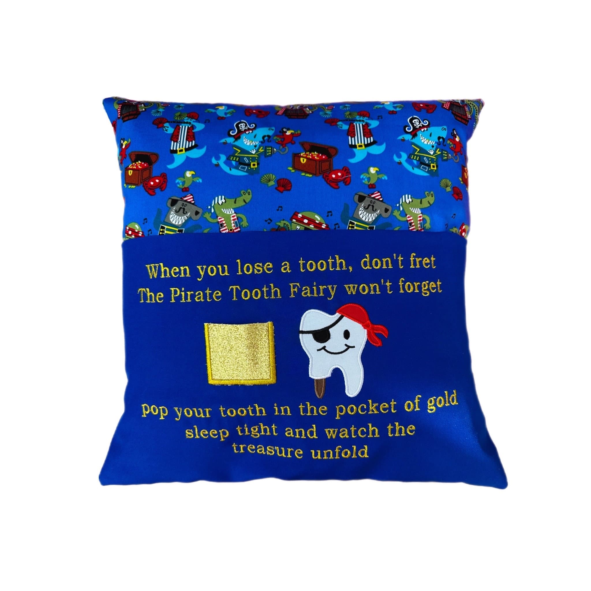 Pirate Tooth Fairy Pillow: Embroidered Reading Cushion with Pocket