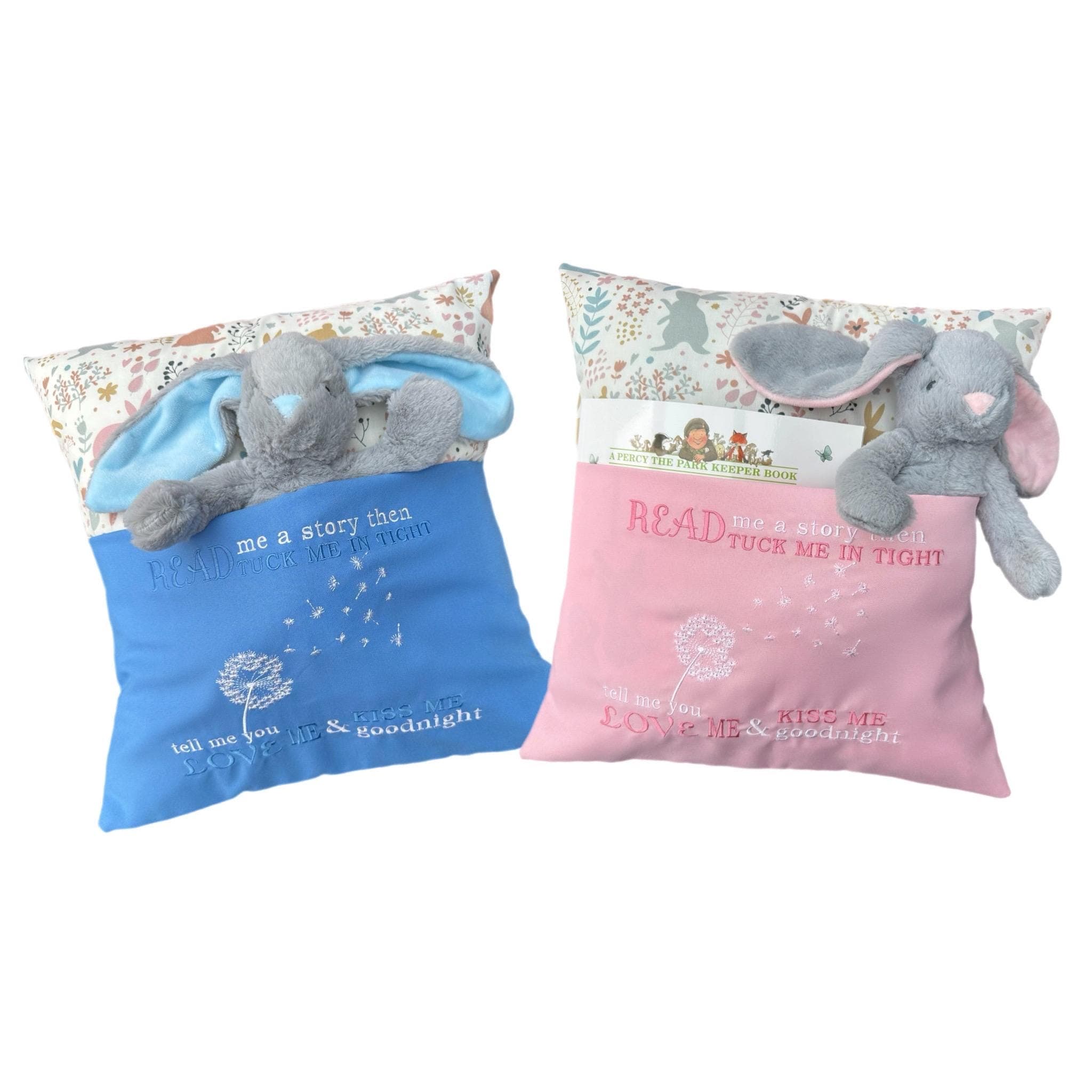 Handmade Bunny Reading Cushion Gift Set with Book & Toy – Nursery Bedtime Story Pillow